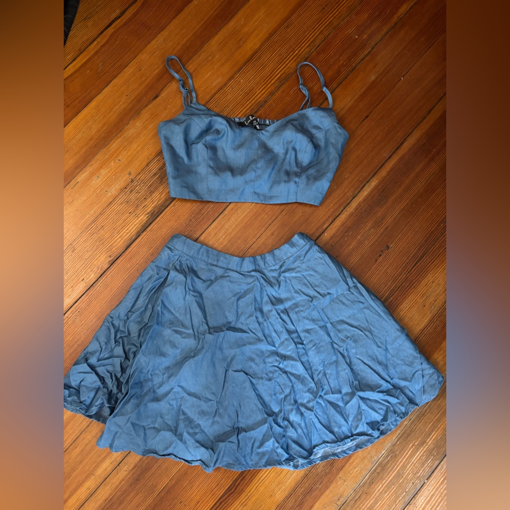 Lulu's Blue Skater Mini Skirt Set for Casual Resort Wear